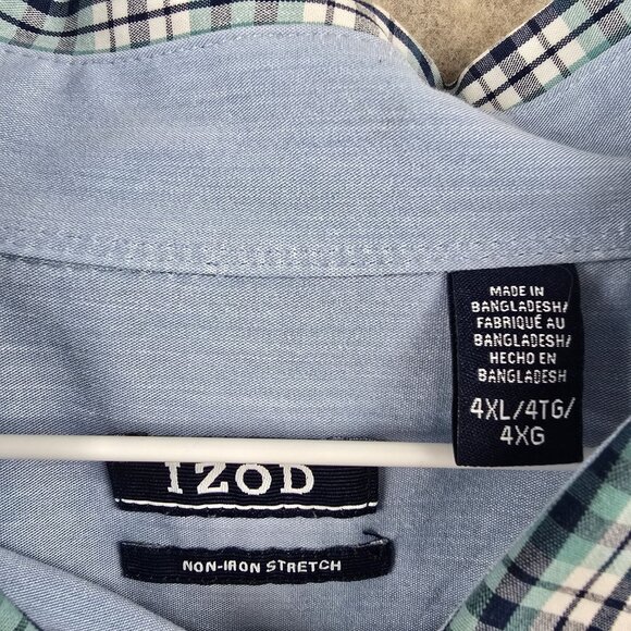Izod Mens Button-Down Shirt Blue/Green Plaid Size 4XL Cotton/Polyester/Spandex - Picture 3 of 6